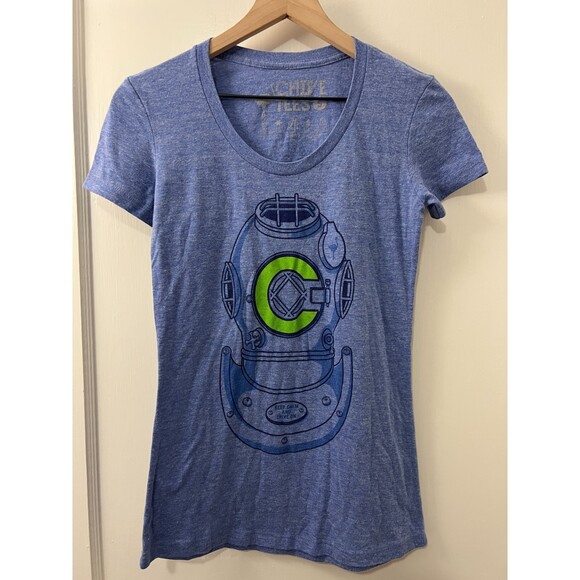 Chive Tees Blue Diver Helmet Graphic T Shirt - Size S - Picture 1 of 6